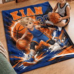 Personalized Basketball 3D-Style Character Artwork Soft Throw Blanket with Name and Number Back to School Birthday Gift for Basketball Lovers Children
