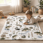 Personalized Gone Fishing Themed Soft Throw Blanket with Initial and Name Home Decor Birthday Baby Shower Gift for Newborns New Parents