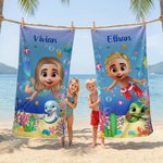 Personalized Cute 3D Diving Kid Sea Animal Quick Dry Soft Oversized Beach Towel with Name Summer Vacation Beach Party Birthday Gift for Boys Girls