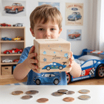 Personalized Watercolor Race Car Police Car Excavator Wooden Money Box Piggy Bank with Name Birthday Anniversary Gift for Kids