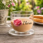 Personalized 3D-Effect Artwork Birth Flower Glass Cup with Name and Coaster Office Decoration Birthday Gift for Women