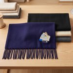 Personalized Multicolour Embroidered Sketch Style Photo Soft Tassel Warm Scarf with Text Wedding Birthday Gift for Couple Friends