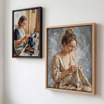 Personalized Sewing Oil Painting Style Photo Framed Canvas Print with Name Home Decor Birthday Gift for Woman Sewing Lover
