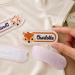 Personalized Embroidered Cartoon Animal 100% Cotton Name Patch Clothing Bag Decor Set of 2 Back to School Birthday Gift for Kids