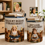 Personalized 3D-Effect Artwork Reading Character Photo Waterproof Laundry Storage Basket with Handle and Name Housewarming Birthday Gift for Women