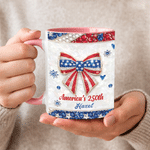 Personalised American Flag Bow Shaped Peal 11 oz 15 oz Ceramic Mug with Name and Handle Daily Use Birthday America's 250th Gift for Family Friends