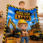 Personalised Cartoon Construction Worker Photo Soft Throw Blanket with Name Home Decor Birthday Children's Day Gift for Kids
