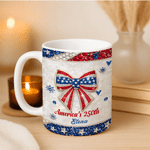 Personalised American Flag Bow Shaped Peal 11 oz 15 oz Ceramic Mug with Name and Handle Daily Use Birthday America's 250th Gift for Family Friends