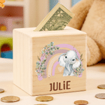 Personalized Cartoon Animal Rainbow Wooden Cube Money Box with Name Room Decor Birthday Anniversary Gift for Kids