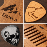 Personalised Monogram Letter Pattern Wooden Guitar Pick Holder Case with Name and 7 Pcs Picks Music Accessories Birthday Gift for Guitar Player