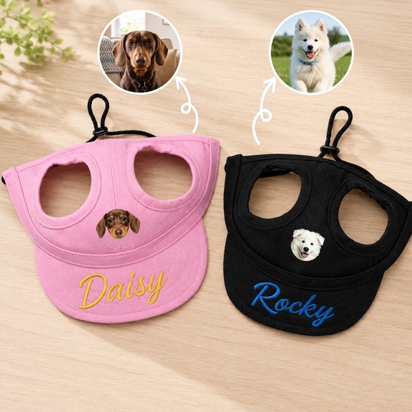 Personalized Dog Photo Adjustable 100% Cotton Dog Sun Hat with Embroidered Name and Ear Hole Pet Daily Wear Birthday Gift for Dog Owners Lovers