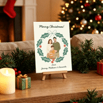Personalized Minimalist Flat Style Family Portrait Holly Wreath Greeting Card with Title and Text Christmas Gift for Family Friends