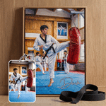 Personalized Oil Painting Style Taekwondo Photo Canvas Prints with Name Modern Wall Decor Ship from USA Birthday Gift for Taekwondo Lovers