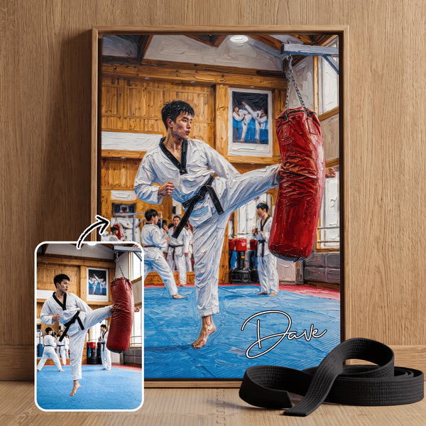 Personalized Oil Painting Style Taekwondo Photo Canvas Prints with Name Modern Wall Decor Ship from USA Birthday Gift for Taekwondo Lovers