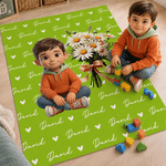 Personalized 3D-Effect Artwork Birth Flower Soft Throw Blanket with Name and Photo Home Decor Birthday Anniversary Gift for Family Friends