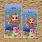 Personalized Cute 3D Diving Kid Sea Animal Quick Dry Soft Oversized Beach Towel with Name Summer Vacation Beach Party Birthday Gift for Boys Girls