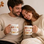 Personalized Autumn Theme Leaf Pumpkin Striped 11/15 oz Ceramic Coffee Mug with Name  Birthday Autumn Gathering Gift for Family Friends