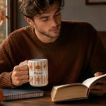 Personalized Autumn Theme Leaf Pumpkin Striped 11/15 oz Ceramic Coffee Mug with Name  Birthday Autumn Gathering Gift for Family Friends