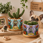Personalised 3D-Effect Artwork Stained Glass Pet Photo Ceramic Plant Pot with Name and Bamboo Base Home Decor Memorial Gift for Pet Owner