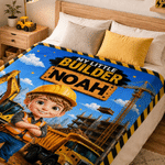 Personalised Cartoon Construction Worker Photo Soft Throw Blanket with Name Home Decor Birthday Children's Day Gift for Kids