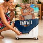 Personalized Travel Scenery Comic Style Couple Photo Luggage Cover Fits 18-32 Inches Suitcase with Name Travel Essential Birthday Gift for Couple