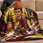 Personalized Basketball 3D-Style Character Artwork Soft Throw Blanket with Name and Number Back to School Birthday Gift for Basketball Lovers Children