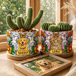 Personalised 3D-Effect Artwork Stained Glass Pet Photo Ceramic Plant Pot with Name and Bamboo Base Home Decor Memorial Gift for Pet Owner