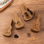Personalised Monogram Letter Pattern Wooden Guitar Pick Holder Case with Name and 7 Pcs Picks Music Accessories Birthday Gift for Guitar Player