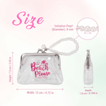 Personalized Beach Theme Coconut Tree Transparent Coin Handbag with Text and Faux Pearl Chain Summer Vacation Beach Party Birthday Gift for Women