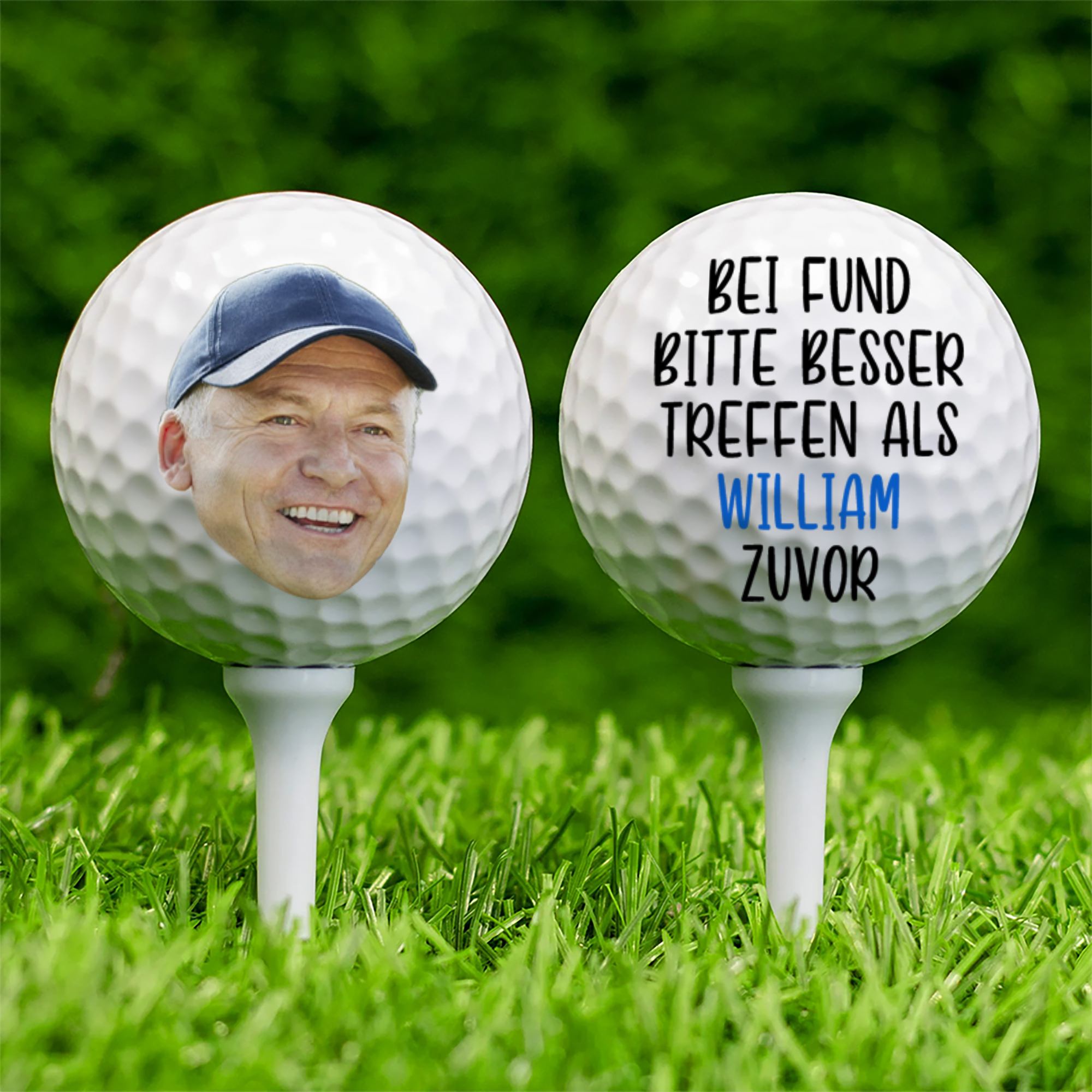 Personalisierter witziger Golfball mit Gesicht & Scherzspruch | Kleinigkeit | Golfzubehör | Weihnachten Geburtstag & Vatertag Geschenk für Golfer