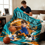 Personalized Basketball 3D-Style Character Artwork Soft Throw Blanket with Name and Number Back to School Birthday Gift for Basketball Lovers Children