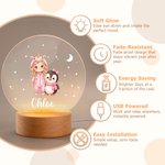 Personalised Cute Animal Cartoon Style Kid Photo Acrylic LED Night Light with Name and Wooden Base Nursery Decor Christmas Birthday Gift for Kids