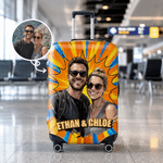 Personalized Pop Style Photo Suitcase Cover with Name Fits 18-32 Inches Suitcase Travel Birthday Gift for Girlfriend Boyfriend Couple