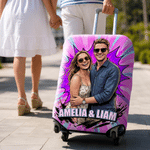 Personalized Pop Style Photo Suitcase Cover with Name Fits 18-32 Inches Suitcase Travel Birthday Gift for Girlfriend Boyfriend Couple
