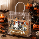 Personalised Black Cat Pumpkin Ghost Halloween-Themed Clear Gift Bag with Name Trick or Treat Halloween Party for Kids Boys Girls