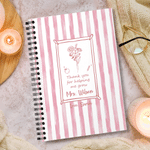 Personalized Birth Flower Multicolour Stripe Spiral A5 Notebook with Title Surname and Text Back to School Teacher's Day Gift for Teacher Educator