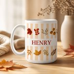 Personalized Autumn Theme Leaf Pumpkin Striped 11/15 oz Ceramic Coffee Mug with Name  Birthday Autumn Gathering Gift for Family Friends