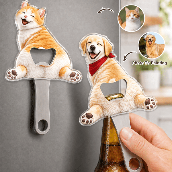 Personalized Funny Pet Photo Bottle Opener with Magnet Fridge Decor Bar Party Wine Accessory Birthday Gift for Friend Pet Owner