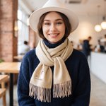Personalized Multicolour Embroidered Sketch Style Photo Soft Tassel Warm Scarf with Text Wedding Birthday Gift for Couple Friends
