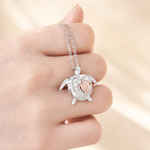 Personalised Sea Turtle 1-2 Heart Photos Necklace with Engraved Text Dainty Jewellery Anniversary Birthday Gift for Woman Ocean Lover