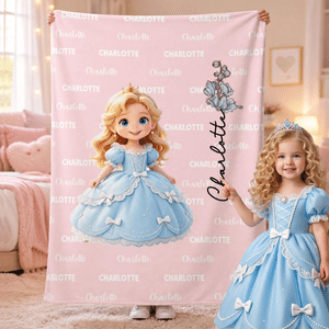 Personalized 3D-Effect Artwork Cartoon Princess Photo Multicolor Soft Throw Blanket with Name Home Decor Baby Shower Birthday Gift for Girls