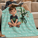 Personalized 3D-Effect Artwork Birth Flower Soft Throw Blanket with Name and Photo Home Decor Birthday Anniversary Gift for Family Friends