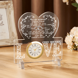 Personalised Romantic Heart-Shaped Turn Back the Clock Acrylic Plaque with Detachable Clock and Stand Wedding Anniversary Gift for Couple