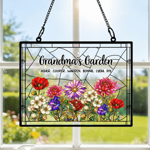 Personalized Birth Flower Grandma's Garden Acrylic Sun Catcher Ornament with Nickname and Name Window Decoration Birthday Gift for Mom Grandma