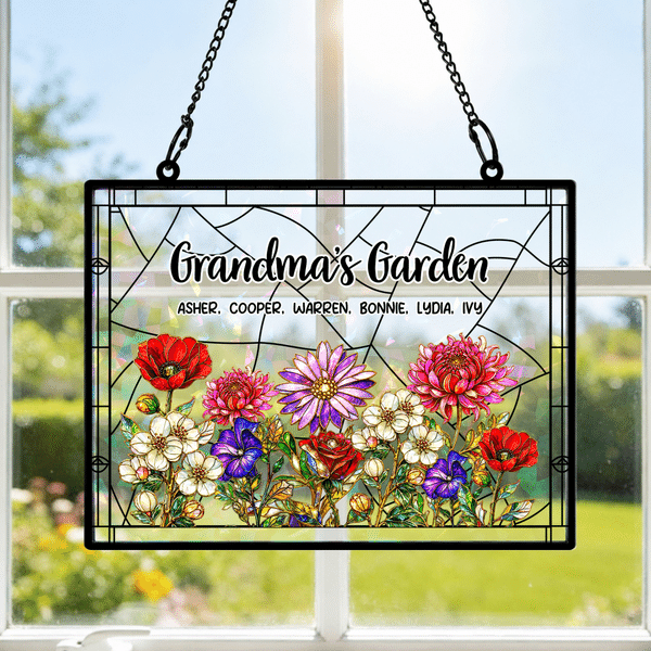 Personalized Birth Flower Grandma's Garden Acrylic Sun Catcher Ornament with Nickname and Name Window Decoration Birthday Gift for Mom Grandma