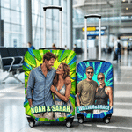 Personalized Pop Style Photo Suitcase Cover with Name Fits 18-32 Inches Suitcase Travel Birthday Gift for Girlfriend Boyfriend Couple
