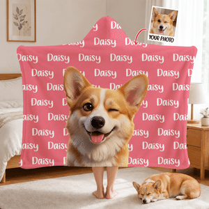 Personalized Multicolor Cute Pet Photo Soft Hooded Blanket with Name Home Decor Birthday Gift for Pet Owners Lovers Friends Family