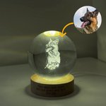 Personalized Pet Photo Round Crystal Ball LED Night Light with Name and Wooden Base Home Decor Pet Loss Bereavement Gift for Pet Owner