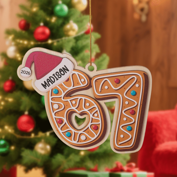 Personalized Six Seven Gingerbread Wooden Christmas Ornament with Name and Year Tree Decor Christmas Gift for Teens and Kids