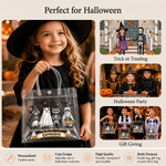 Personalised Black Cat Pumpkin Ghost Halloween-Themed Clear Gift Bag with Name Trick or Treat Halloween Party for Kids Boys Girls